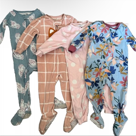 Lot Of 5 Toddler Girl Footie Pajamas Size 12-18 Months - Picture 1 of 9